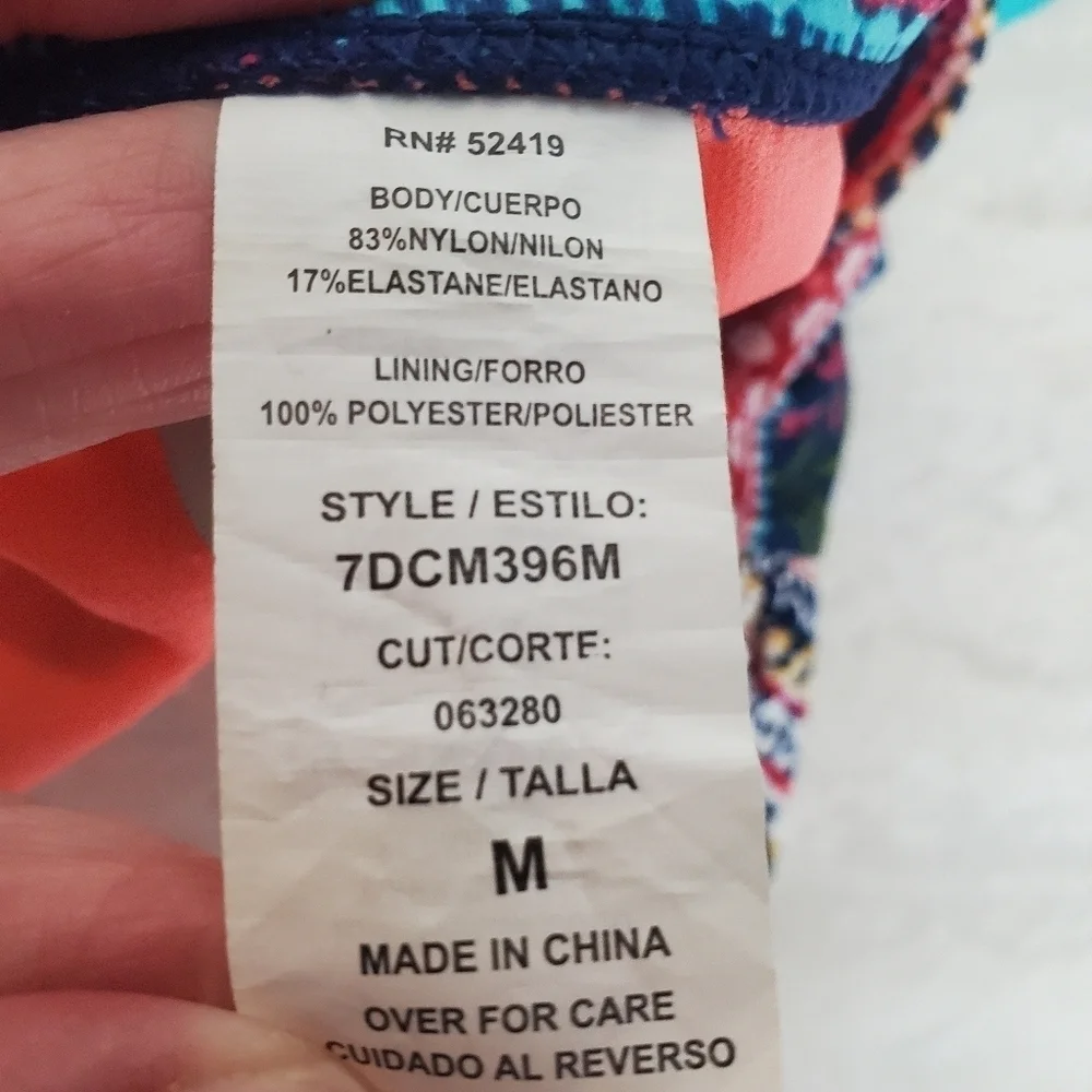 Cremieux Bikini Medium Halter top & Bottoms Blue Orange Colorful Geometric Beach